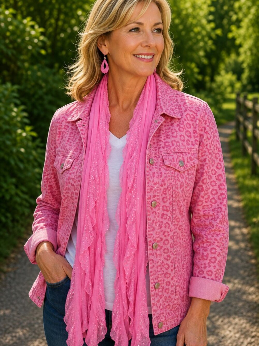 Pink Silver Dots Flutter Scarf Lightweight Women Accessory